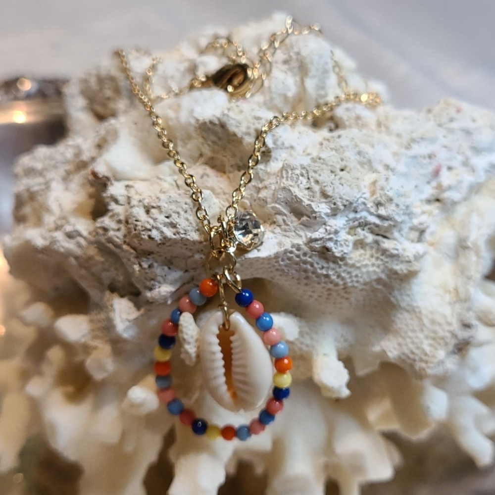Colored beads with a shell necklace